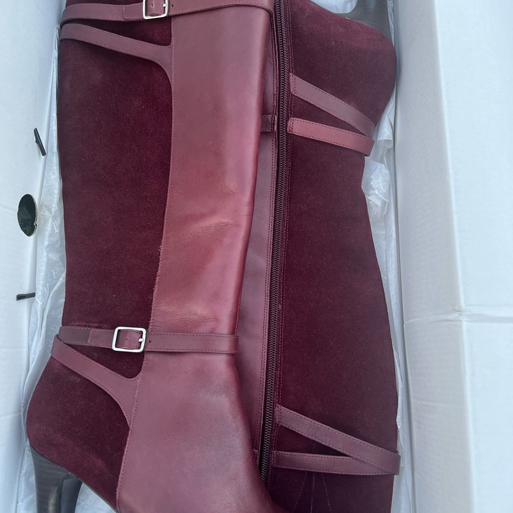 Lauren Ralph Lauren Red Heeled Boots with Buckle Details